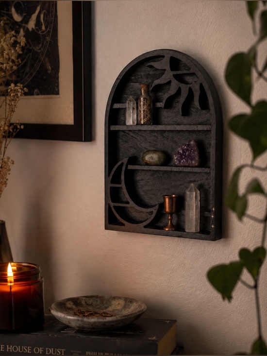 Other - Black Celestial Sun Moon Decor Trinket Shelf Small Crystal Display Mini Altar